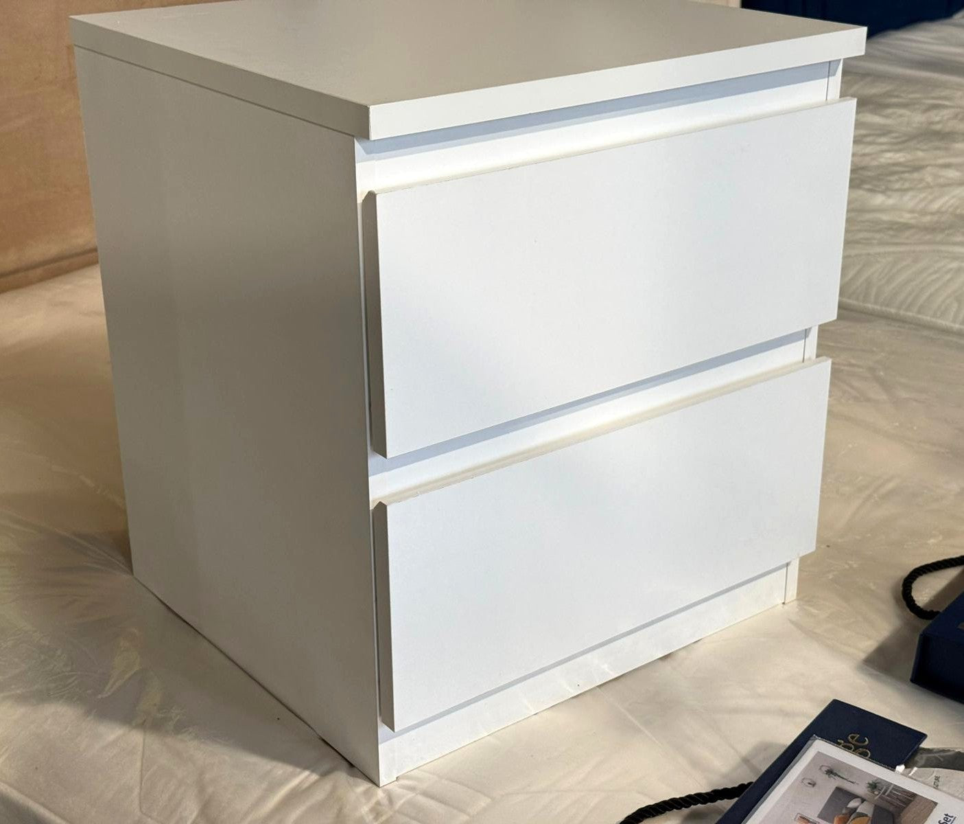 Assembled Jenson 2 Drawer Bedside Table - Matte White